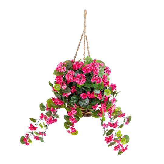 28" UV Resistant Artificial Geranium in Hanging Basket